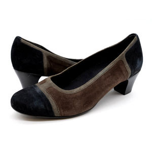 Munro Pumps Womens 8.5 Brown Suede Black Cap Toe Slip On Comfort Career Heels